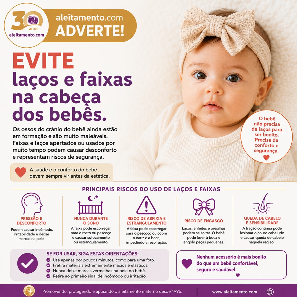 aleitamento.com adverte: evite laços e fitas na cabeça dos bebês